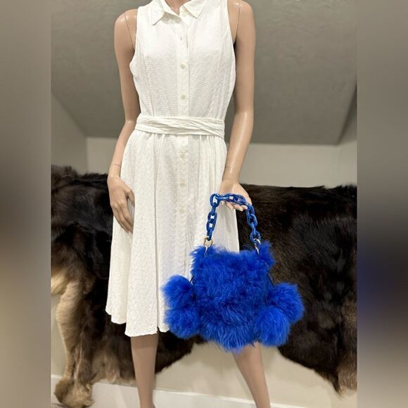 Multi Style Use Handmade Real Shearling Drawstring Bucket Bag with 4 Fur Balls - Picture 10 of 17